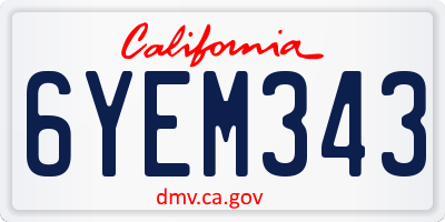 CA license plate 6YEM343