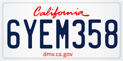 CA license plate 6YEM358