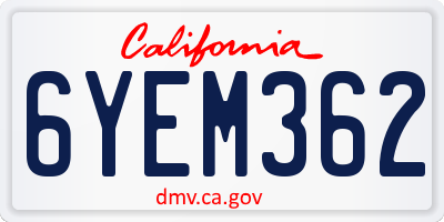 CA license plate 6YEM362