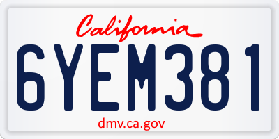 CA license plate 6YEM381
