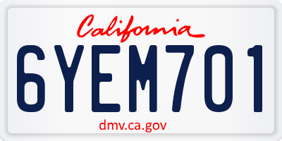 CA license plate 6YEM701