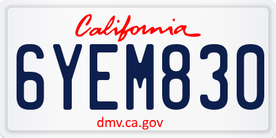 CA license plate 6YEM830