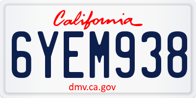 CA license plate 6YEM938
