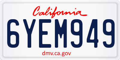 CA license plate 6YEM949