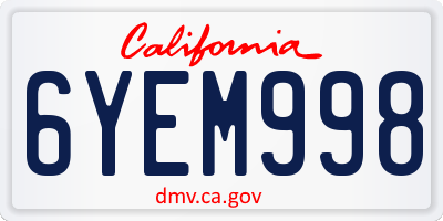 CA license plate 6YEM998