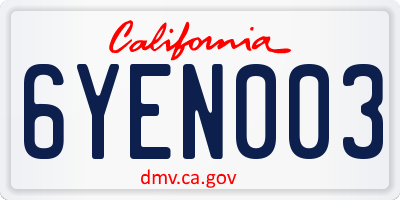 CA license plate 6YEN003