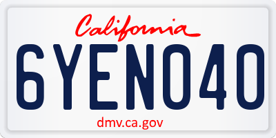 CA license plate 6YEN040