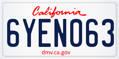 CA license plate 6YEN063