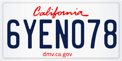 CA license plate 6YEN078