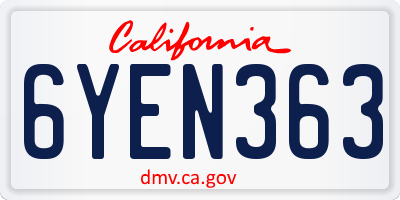 CA license plate 6YEN363