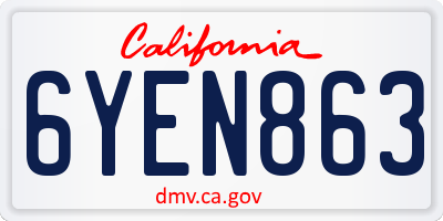 CA license plate 6YEN863
