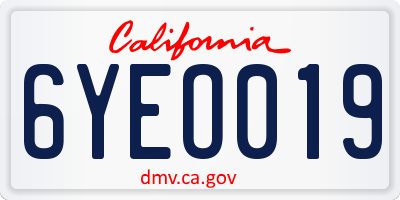 CA license plate 6YEO019