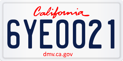 CA license plate 6YEO021
