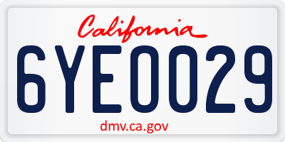 CA license plate 6YEO029
