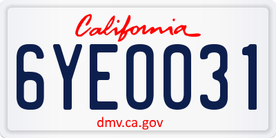 CA license plate 6YEO031