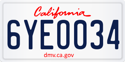 CA license plate 6YEO034