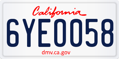 CA license plate 6YEO058