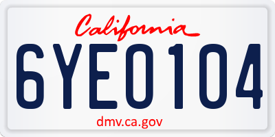 CA license plate 6YEO104