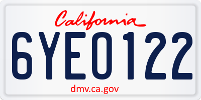 CA license plate 6YEO122
