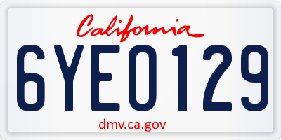 CA license plate 6YEO129