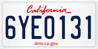CA license plate 6YEO131