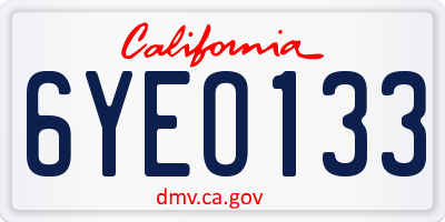 CA license plate 6YEO133