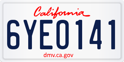 CA license plate 6YEO141