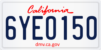 CA license plate 6YEO150