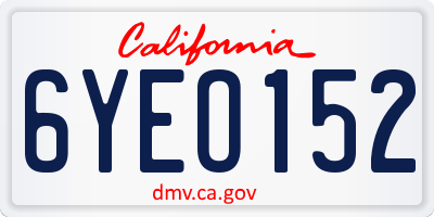 CA license plate 6YEO152