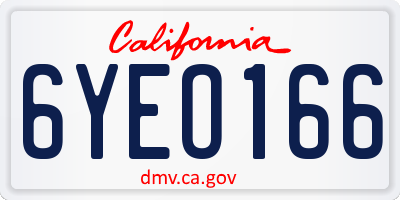 CA license plate 6YEO166