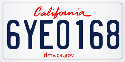 CA license plate 6YEO168