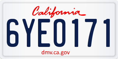 CA license plate 6YEO171