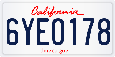 CA license plate 6YEO178