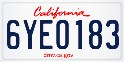 CA license plate 6YEO183