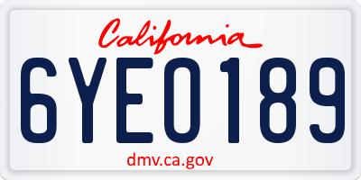 CA license plate 6YEO189