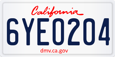 CA license plate 6YEO204