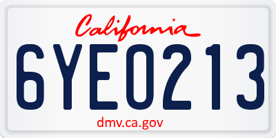 CA license plate 6YEO213