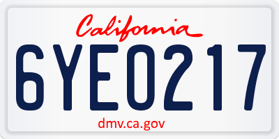 CA license plate 6YEO217