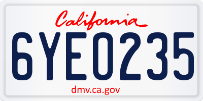 CA license plate 6YEO235