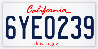 CA license plate 6YEO239