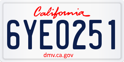 CA license plate 6YEO251