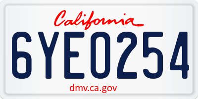 CA license plate 6YEO254