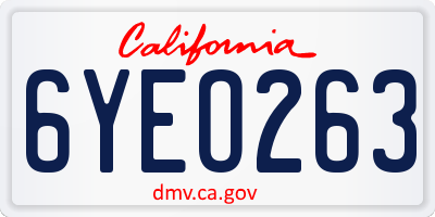CA license plate 6YEO263