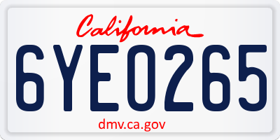 CA license plate 6YEO265