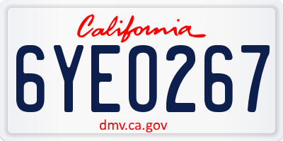 CA license plate 6YEO267