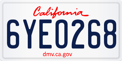 CA license plate 6YEO268