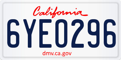 CA license plate 6YEO296