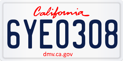 CA license plate 6YEO308