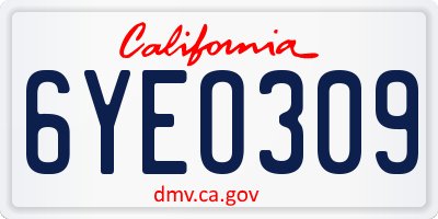CA license plate 6YEO309