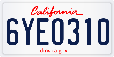 CA license plate 6YEO310
